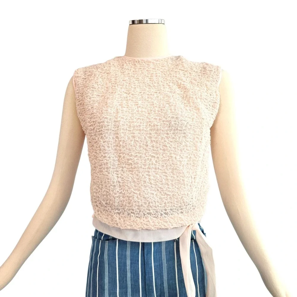 Vintage 1960's Pink Textured Blouse Top Shirt Majorette Tie Waist Band - Picture 5 of 13